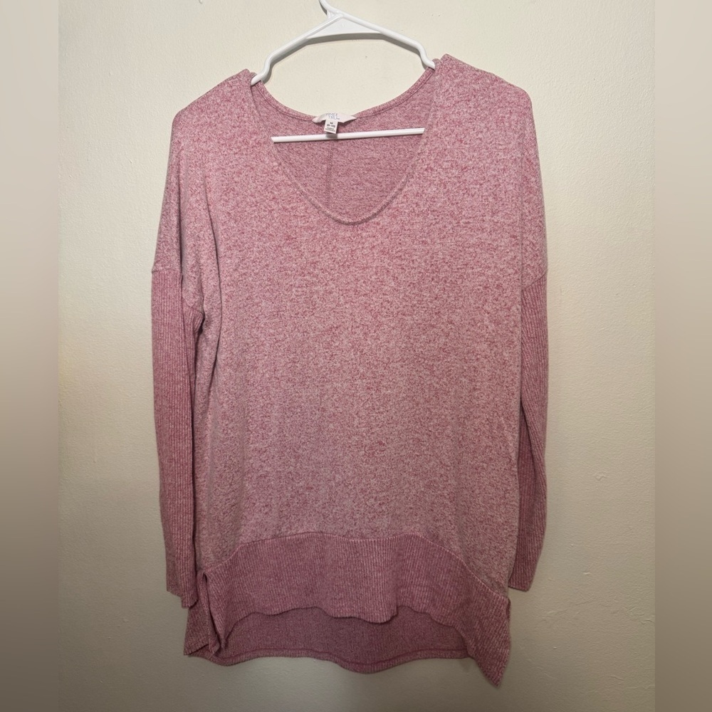Time and Tru Women's Marled Pink V-Neck High-Low Tunic Sweater